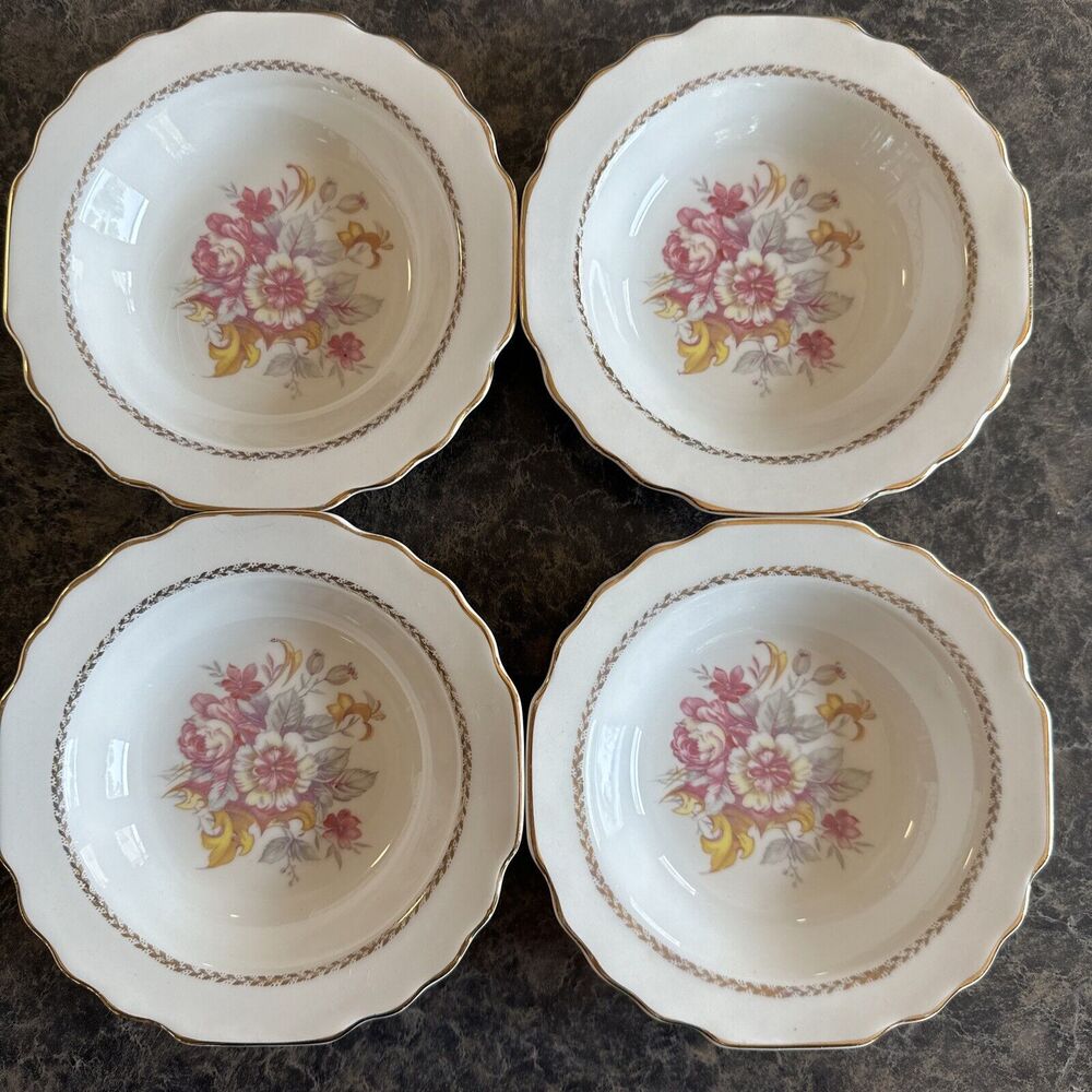 Lot Of 4 W.S. George‎ LIDO Fruit Dessert Bowl USA 298A Pink Yellow Gold